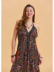 V Neck Backless Halter Neck Coffee Ethnic Dress 4654